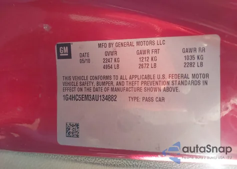 2010 Buick Lucerne Cxl from USA, damaged, VIN 1G4HC5EM3AU134882